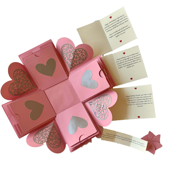 Exploding Gift Box with personalized photo albums - Pink - Top view