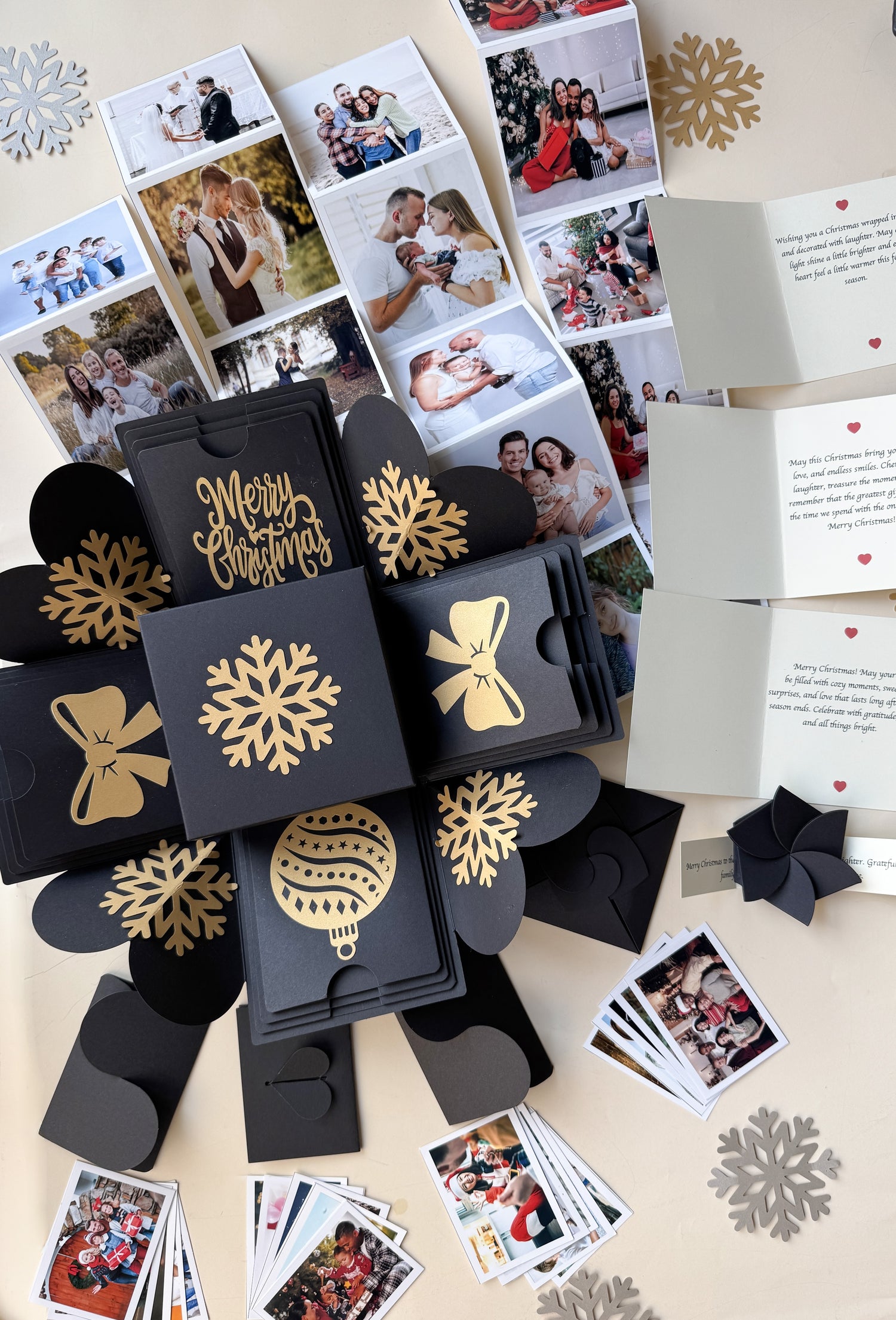 Top-view hero image of blue Christmas explosion gift box with closed lid.