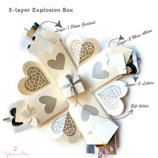 Scrapbook style White Exploding Box Photo gifts for Birthday - Top View