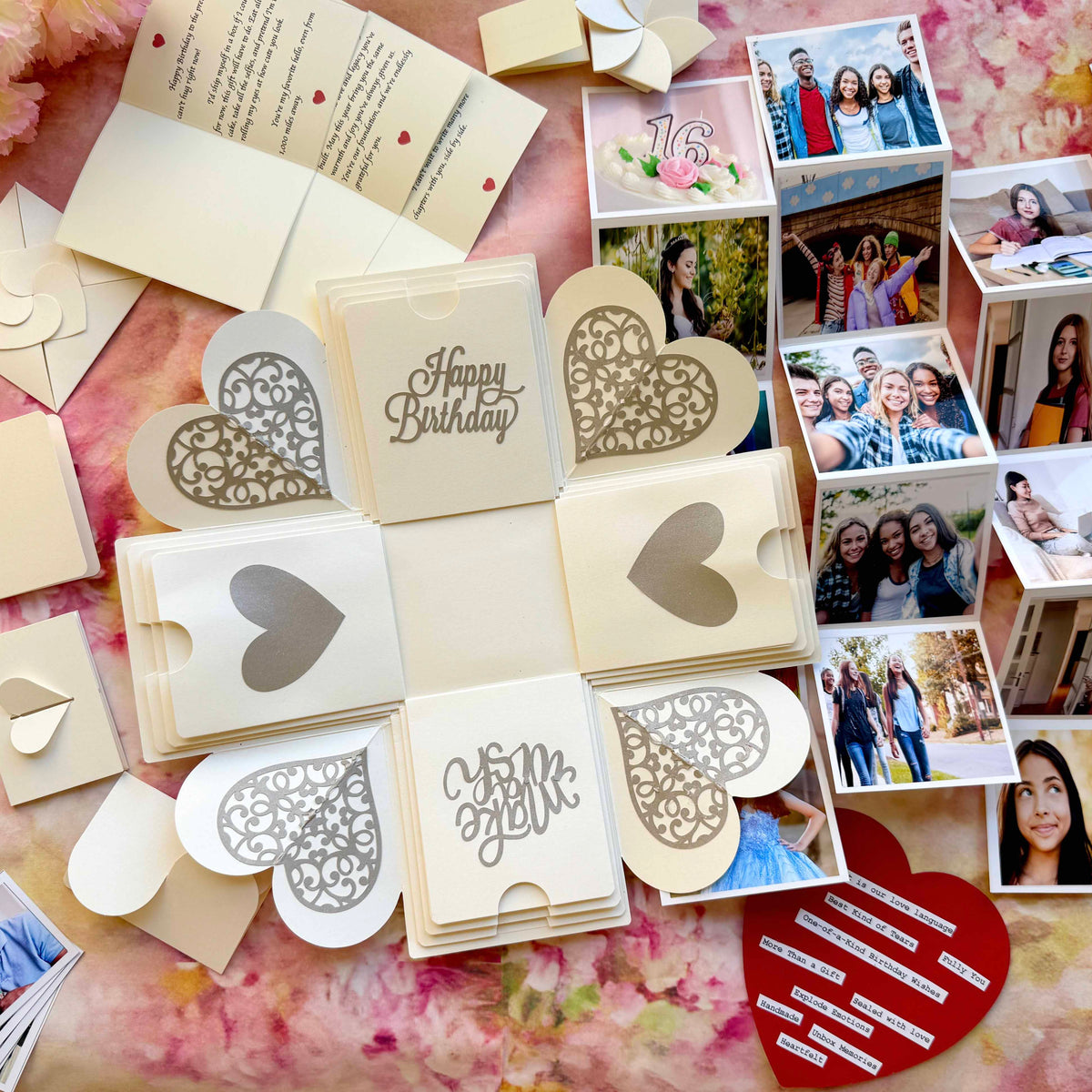 Blue Anniversary Explosion Gift Box – Mega Surprise edition with personalized photo pull-out albums, hidden message layers, and elegant gold embellishments for a grand romantic reveal.