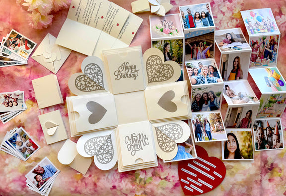 Blue Anniversary Explosion Gift Box – Mega Surprise edition with personalized photo pull-out albums, hidden message layers, and elegant gold embellishments for a grand romantic reveal.