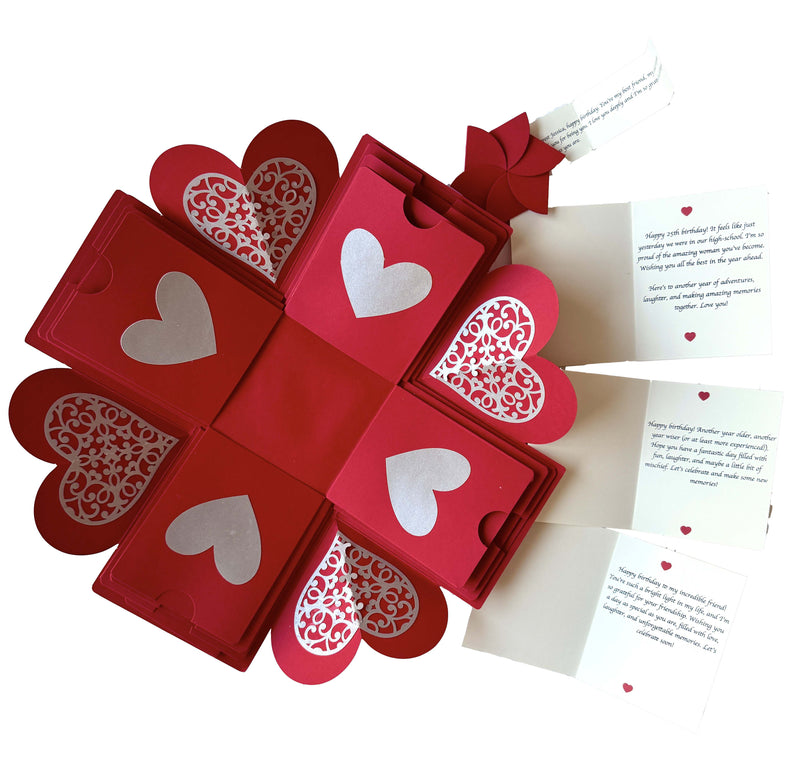 Explosion Gift Box for birthday and anniversary - Red Exploding gift box -   Full view