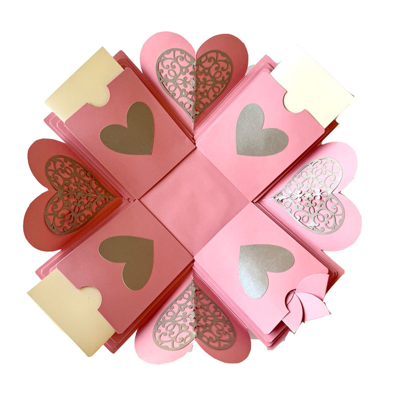 Explosion Gift Box for Men and Women - Customized photo gift - photo album - Pink -  top view 