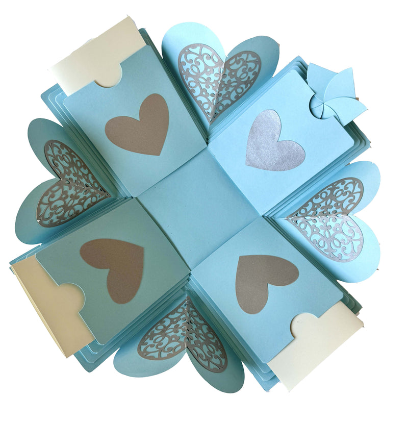 Explosion Gift Box for Birthday and anniversary - Best customized gift - Blue Photo box - Side view 