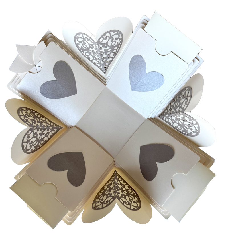 Customized Photo Gift - White Explosion Gift box with personalized messages and greetings - side view
