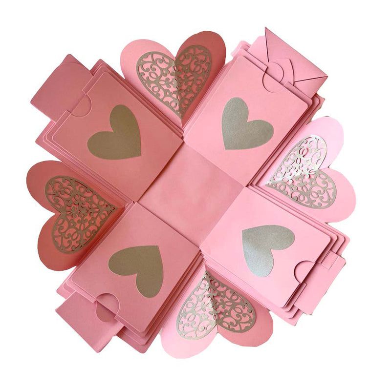 Exploding gift box for birthday and anniversary Pink Photo Box with customized photo albums - Top view
 