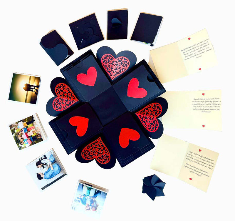 Exploding Gift Box with customized photo albums and greeting cards - Black - Total view
