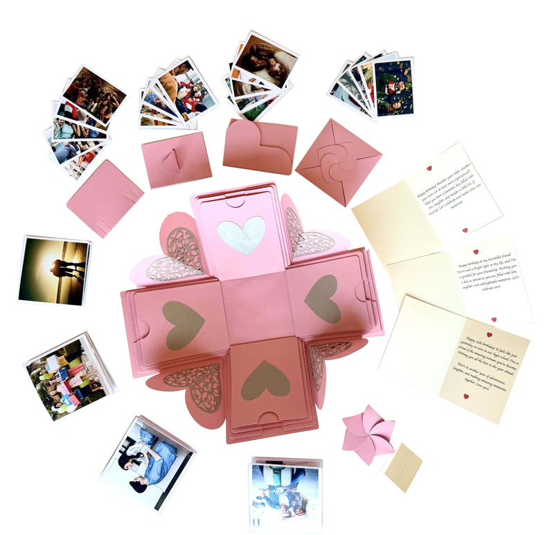 Exploding Gift Box with customized photo albums for birthday and anniversary - Pink - Full view
