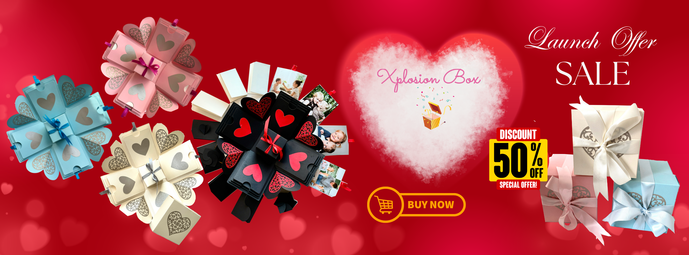 Exploding Birthday Box with customized photo gifts - Discount banner