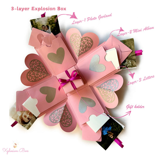 Pink Explosion Box with personalized photo gift for birthday and anniversary - Full view