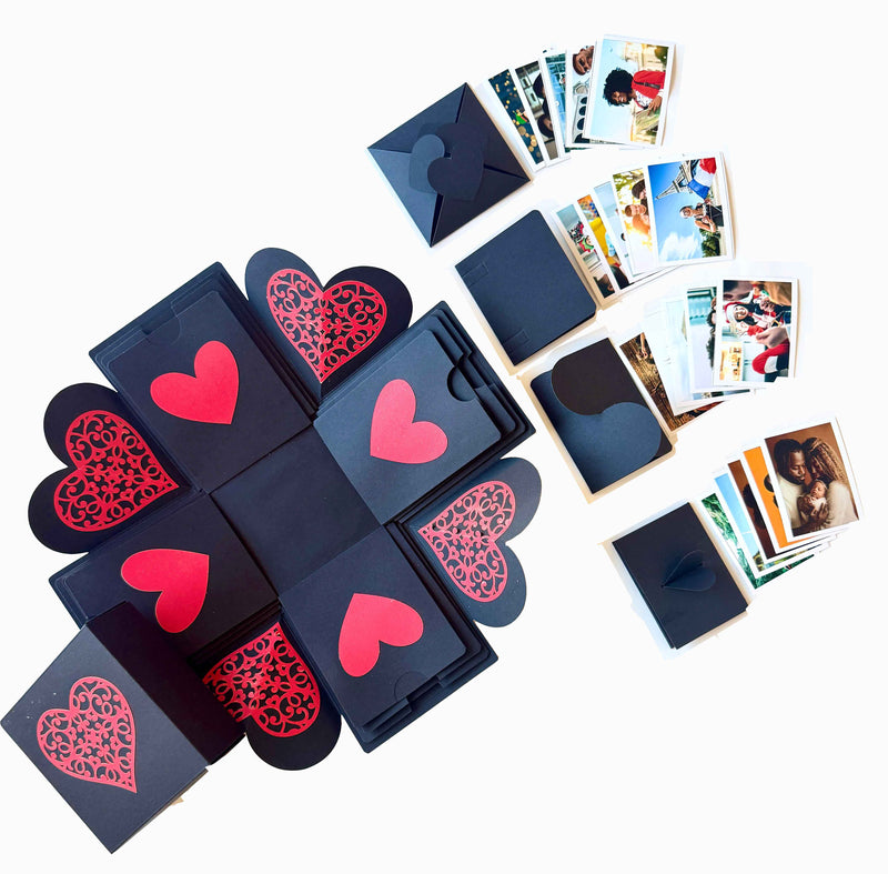 Surprise gift box with customized photo ablums - Black Explosion Gift Box - Full view