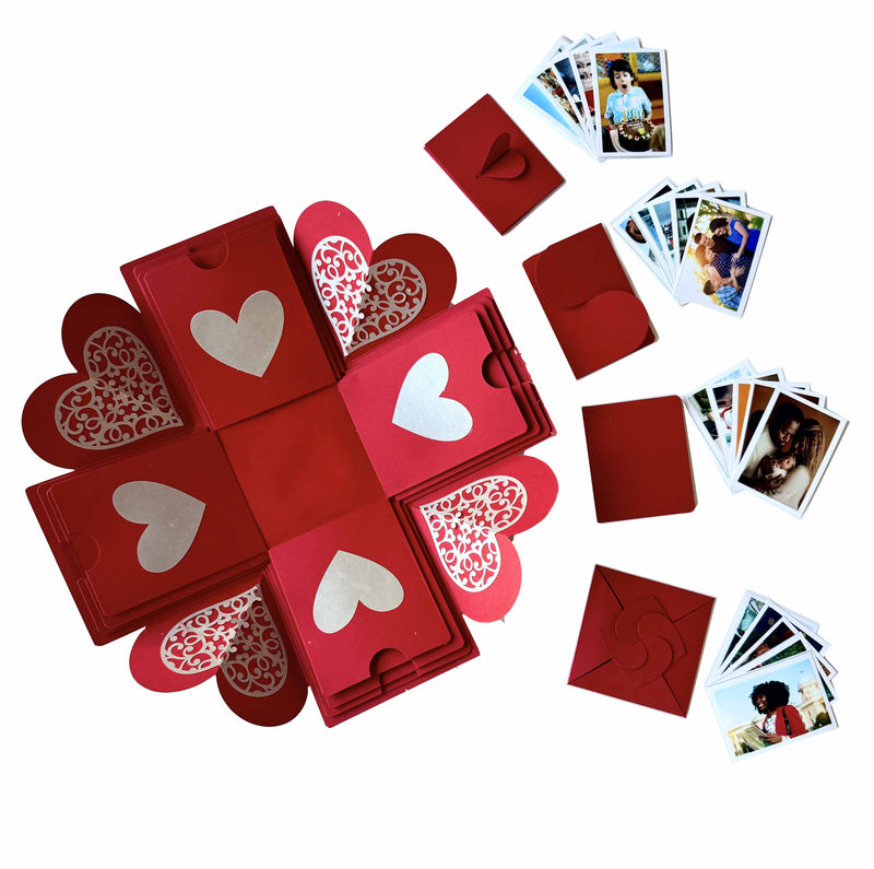 Surprise Gift Box with personalized photo albums - Red Explosion Gift Box - side view 